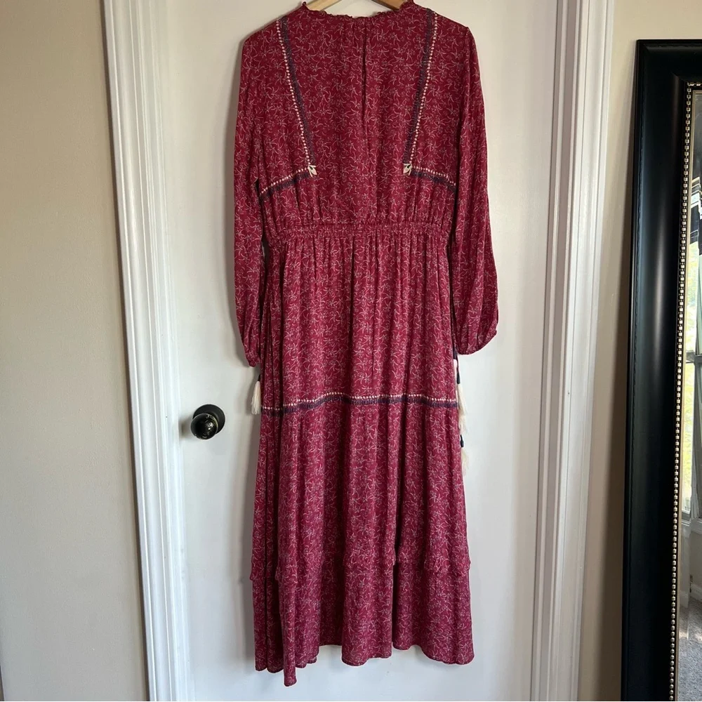 DOLAN Tassel Tie Maxi Dress in Raspberry Laurel Long Sleeve Boho,‎ Size Medium